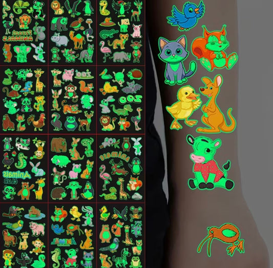 Glow-In-The-Dark Tattoo Stickers 130 Animal-Theme