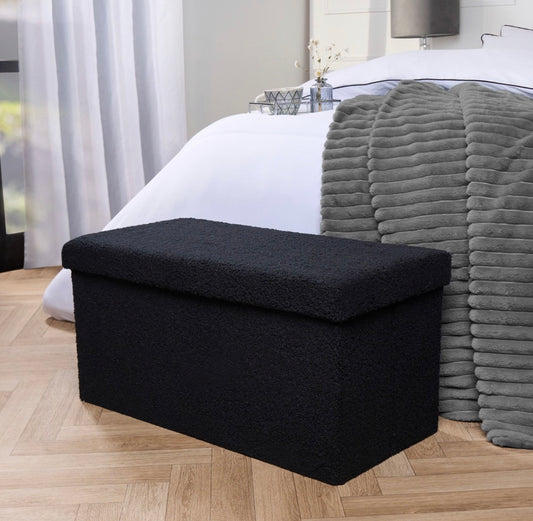 Bouclé Foldable Rectangle Storage Ottoman - Black