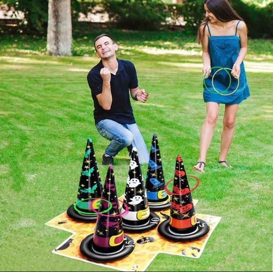 Halloween Ring Toss Game Set with Inflatable Witch Hat