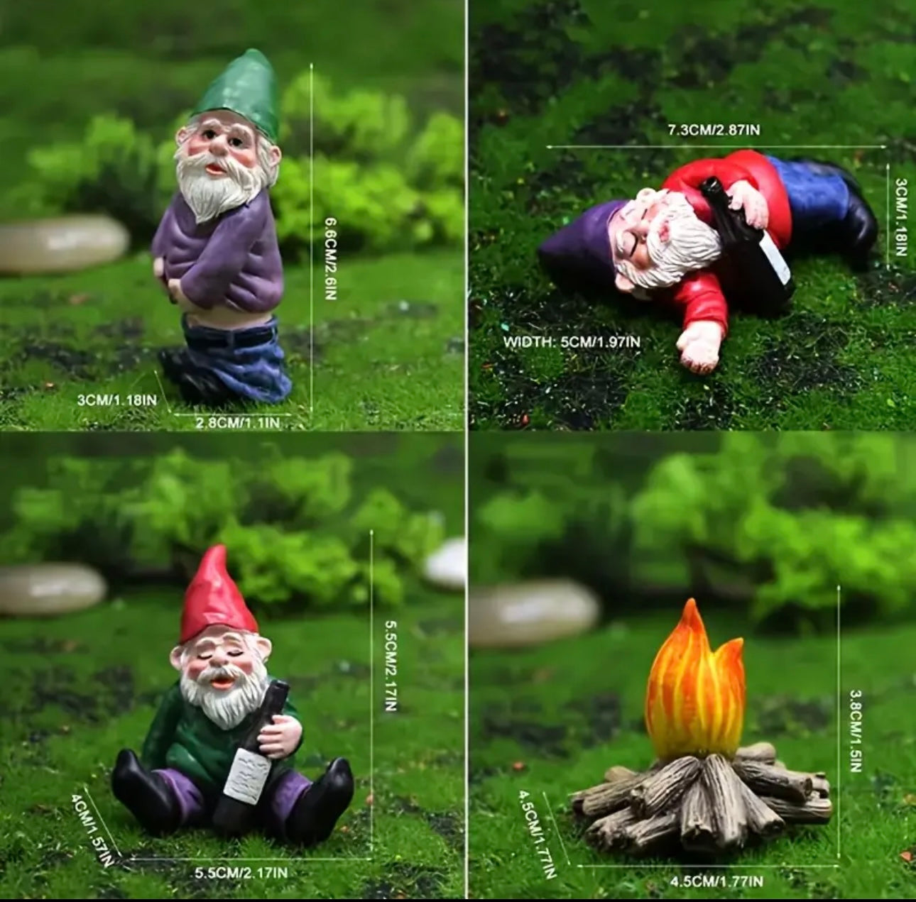 4pcs Resin Drunk Gnome Party Set