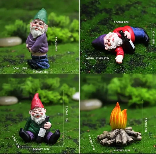 4pcs Resin Drunk Gnome Party Set