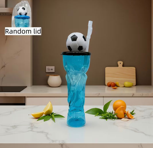 Football Trophy Water Plastic Cup with Straw