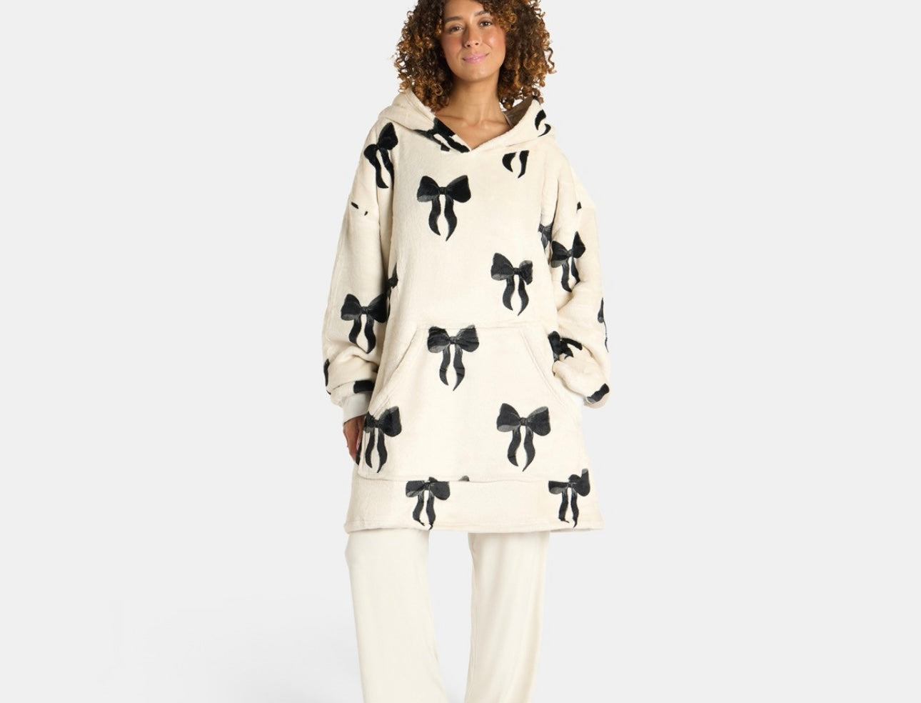 Adults Bow Print Hoodie Blanket - Monochrome - Pre-Order