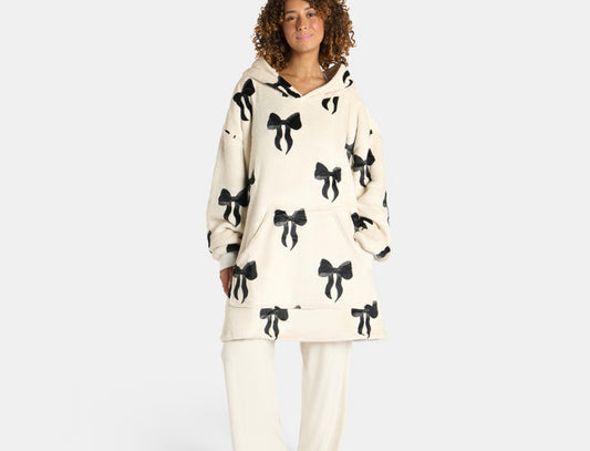 Adults Bow Print Hoodie Blanket - Monochrome - Pre-Order