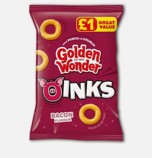 Golden Wonder Awesome Oinks Bacon Flavour Snacks 46g X 18 Bag - Sharing Bags