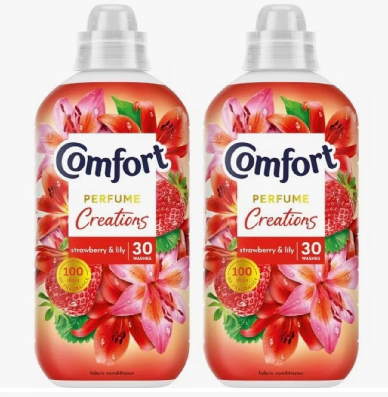 2 Packs x Comfort Perfume Creations Strawberry & Lily Fabric Conditioner, 30 washes (900 ml)