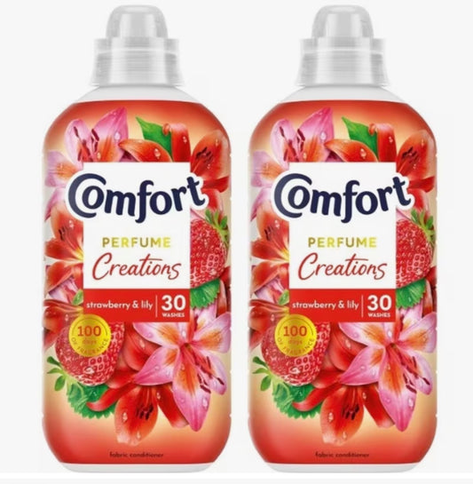 2 Packs x Comfort Perfume Creations Strawberry & Lily Fabric Conditioner, 30 washes (900 ml)