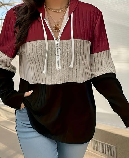 Women'S Plus Size Colorblock Half Zip Long Sleeve Top