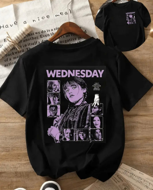 Wednesday Graphic Print T-Shirt - "I Do Not Believe Heaven or Hell"