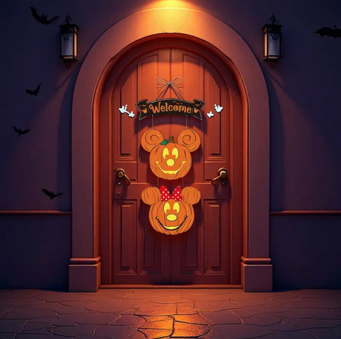 Disney Mickey and Minnie Pumpkin Head Welcome Door Hanger