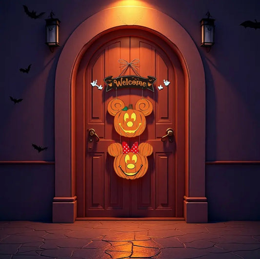 Disney Mickey and Minnie Pumpkin Head Welcome Door Hanger