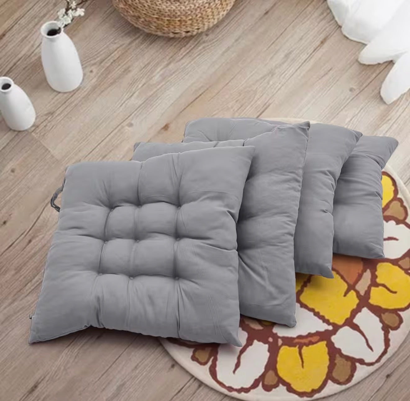 Grey 4pcs Solid Coloured Chair Cushions