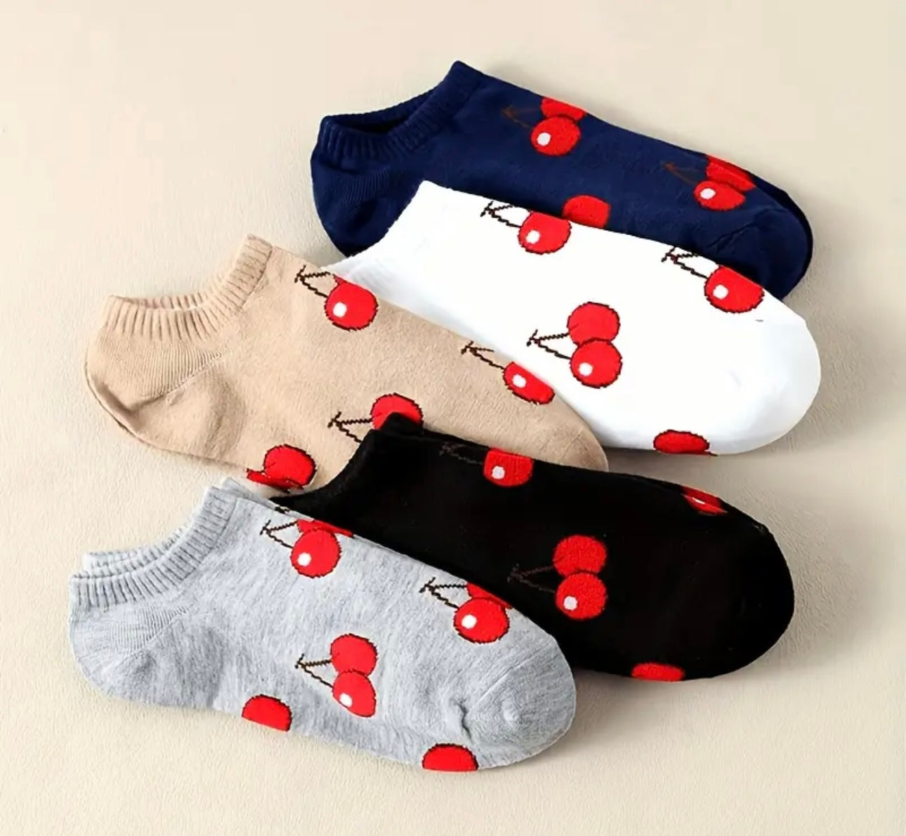 5 Pairs Women's Cherry Pattern Ankle Socks