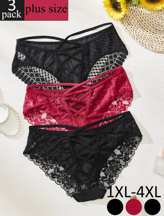 3-Pack Plus Size Women’s Sexy Floral Lace Panties
