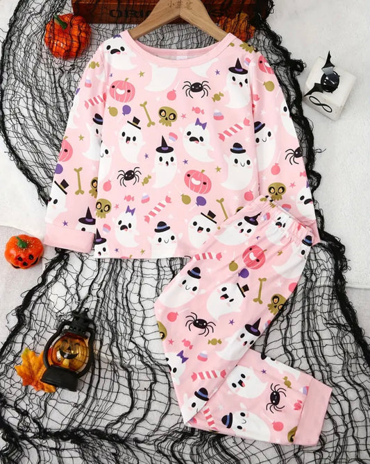 Girls Pink Halloween Pyjamas Set
