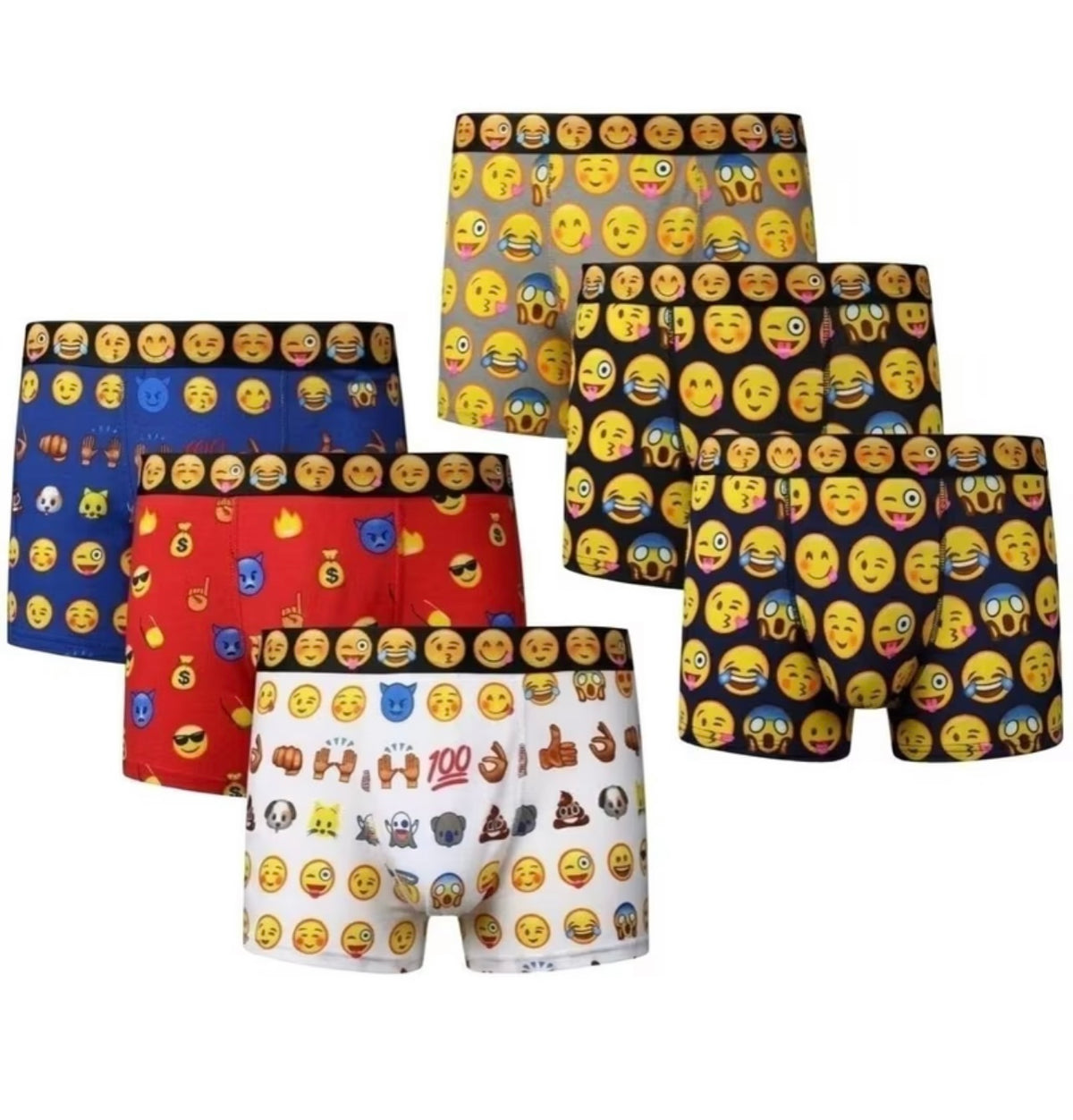 6 Pack Mens Emoji Boxers