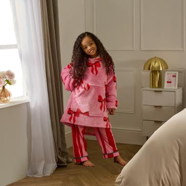 Kids Bow Print Hoodie Blanket - Pre-Order