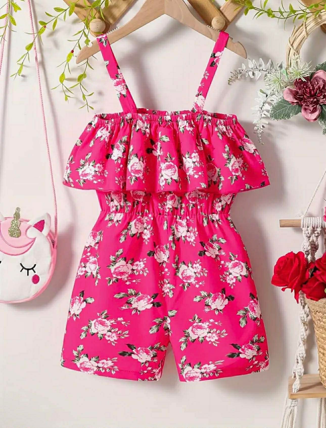 Girls Pink Floral Jumpsuit