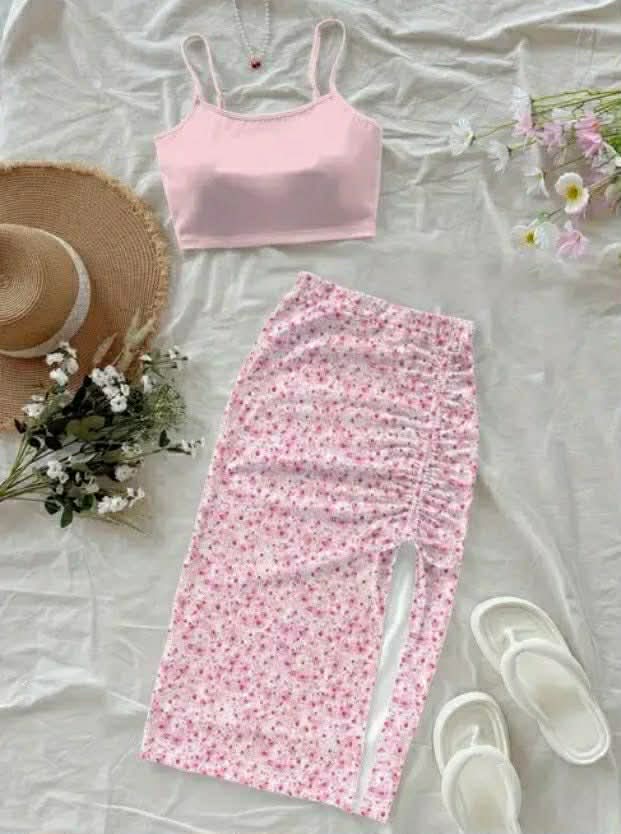 Women's Fashion Floral Print Short Cami Hip-Skirt Set