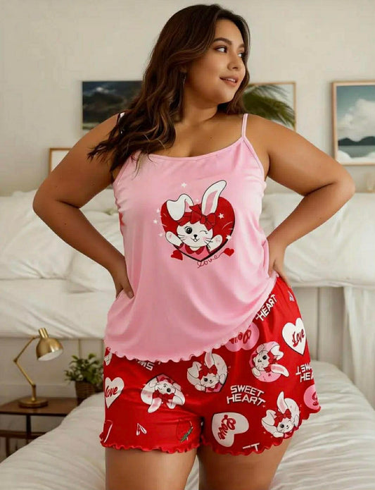 Plus Size Rabbit Heart Pyjamas Set