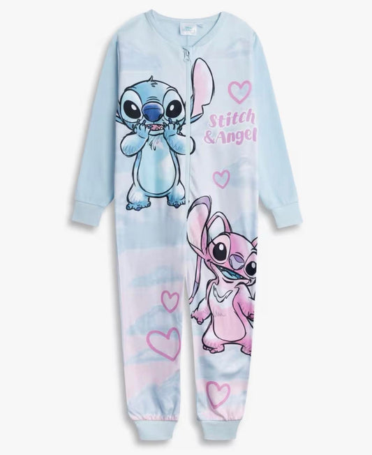 Disney Lilo & Stitch Girls Light Blue Stitch & Angel Zip-Up Onesie