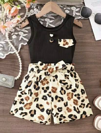 Girls Leopard Print Summer Short Set