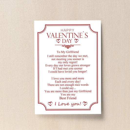 Valentines Day Poem A4 Wall Print (Girlfriend)