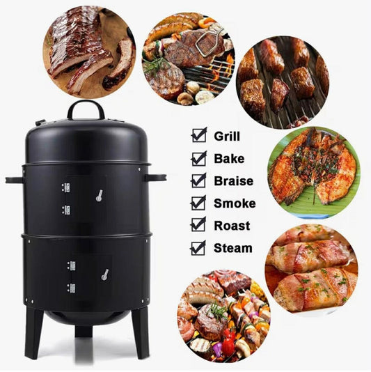 Black BBQ 40x84cm Dual Access Outdoor Smoke Grill