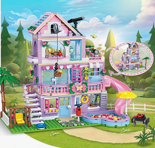 A Building Toy Set Featuring 1001pcs of a New Beach Villa Styled As a Princess Pink Castle.