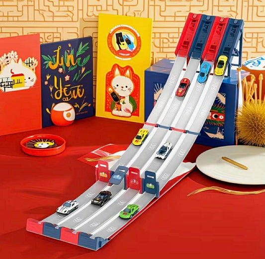 Slider Track Launch Track Toy 2 Tracks with 4 Cars