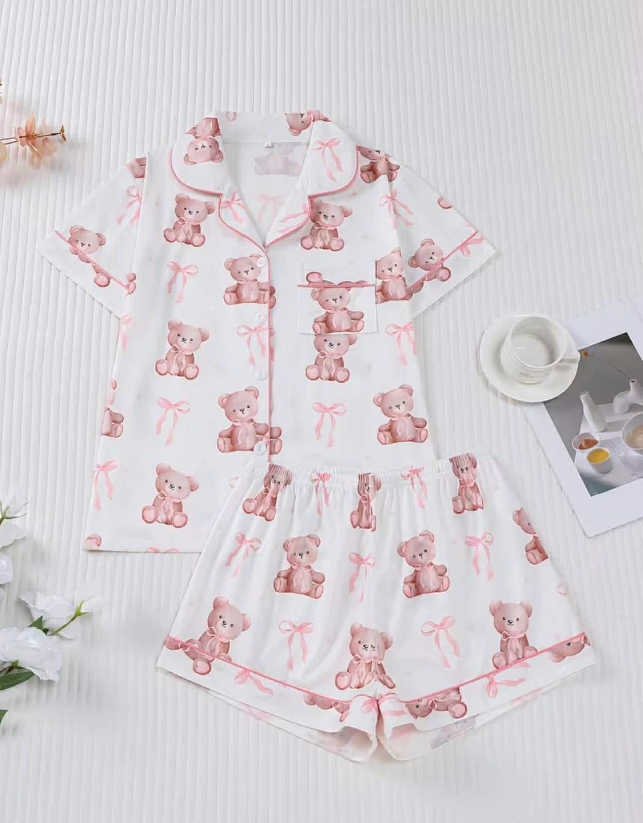 Cute Bear Print Pyjamas Set