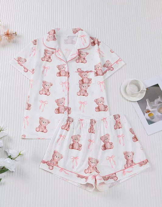 Cute Bear Print Pyjamas Set
