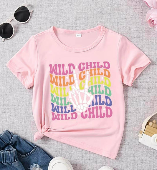 Girls "Letter Skull Finger Peace Sign" Print T-Shirt