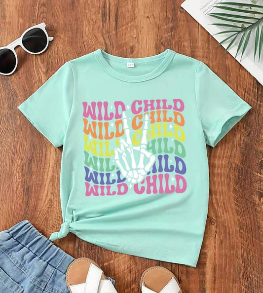 Girls "Letter Skull Finger Peace Sign" Print T-Shirt