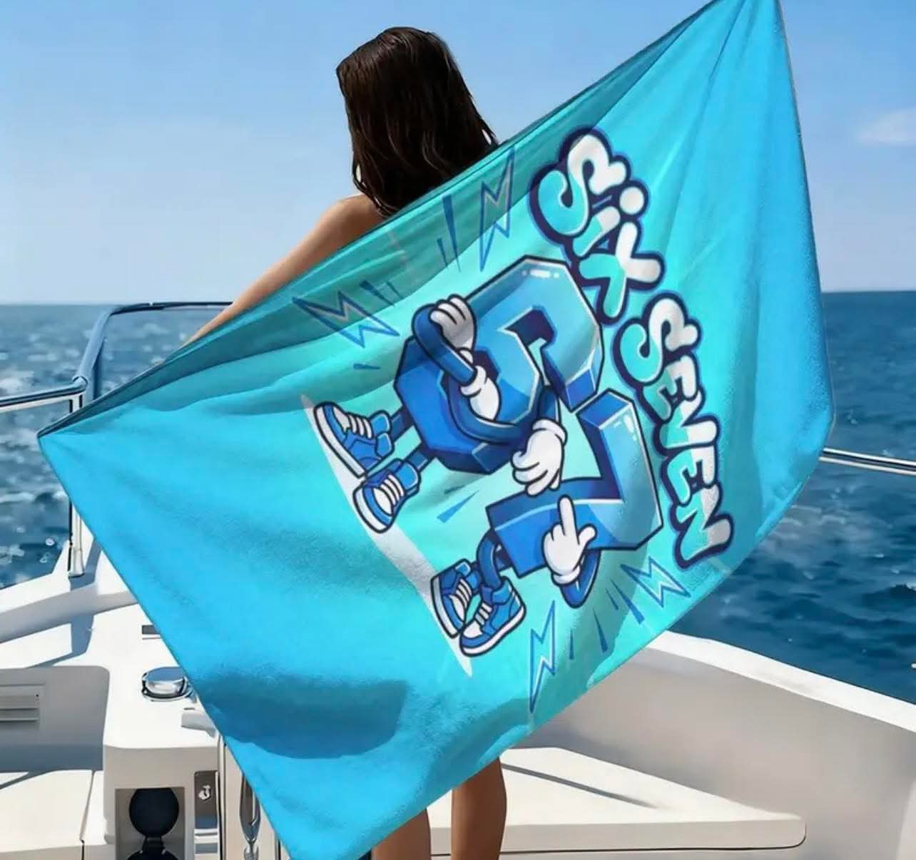 1pc Vibrant Cartoon-Style "SIX SEVEN" Beach Towel