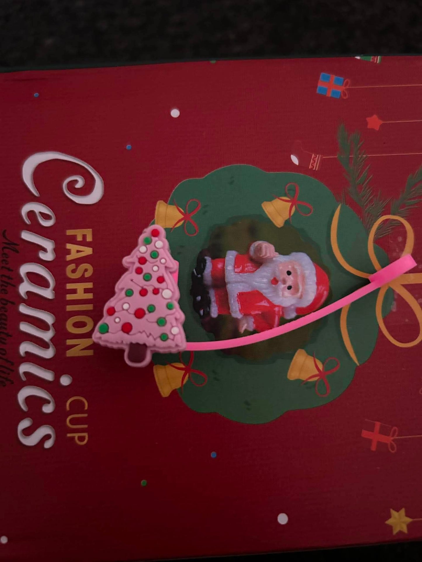 Pink Christmas tree straw topper