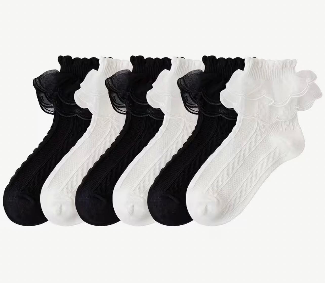 6 Pairs Girls Socks Lace Ruffled