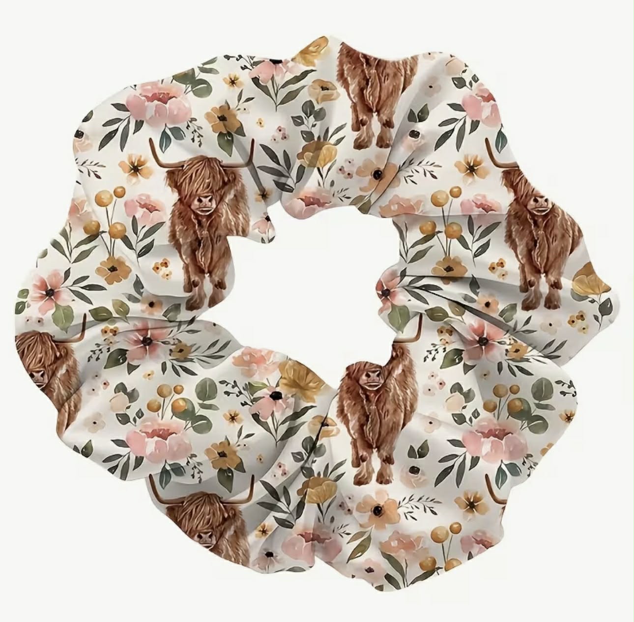 Floral Cow Scrunchie Hair Tie 3pcs