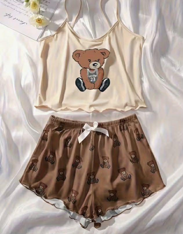 Cute Bear Print Pyjamas Set