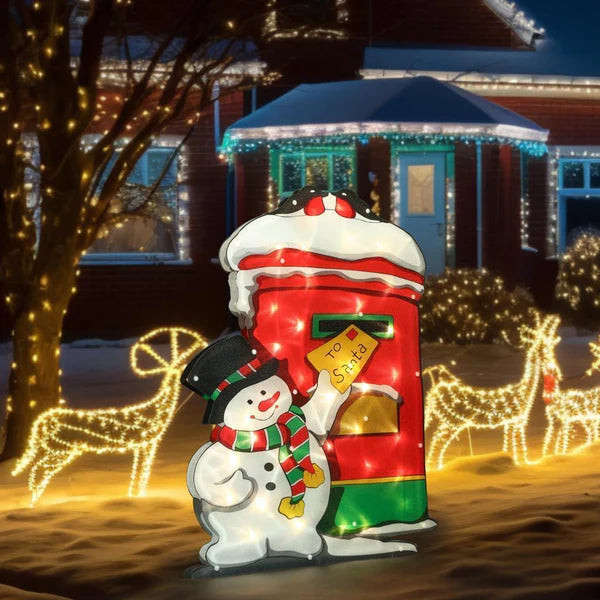 Christmas Silhouette Lights Postbox Snowman
