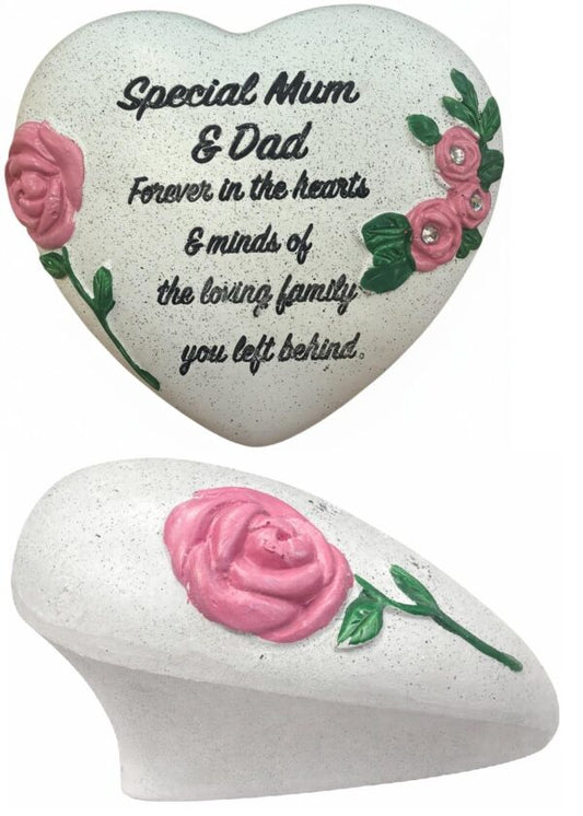 Mum & Dad Heart Memorial Graveside Plaque with Roses