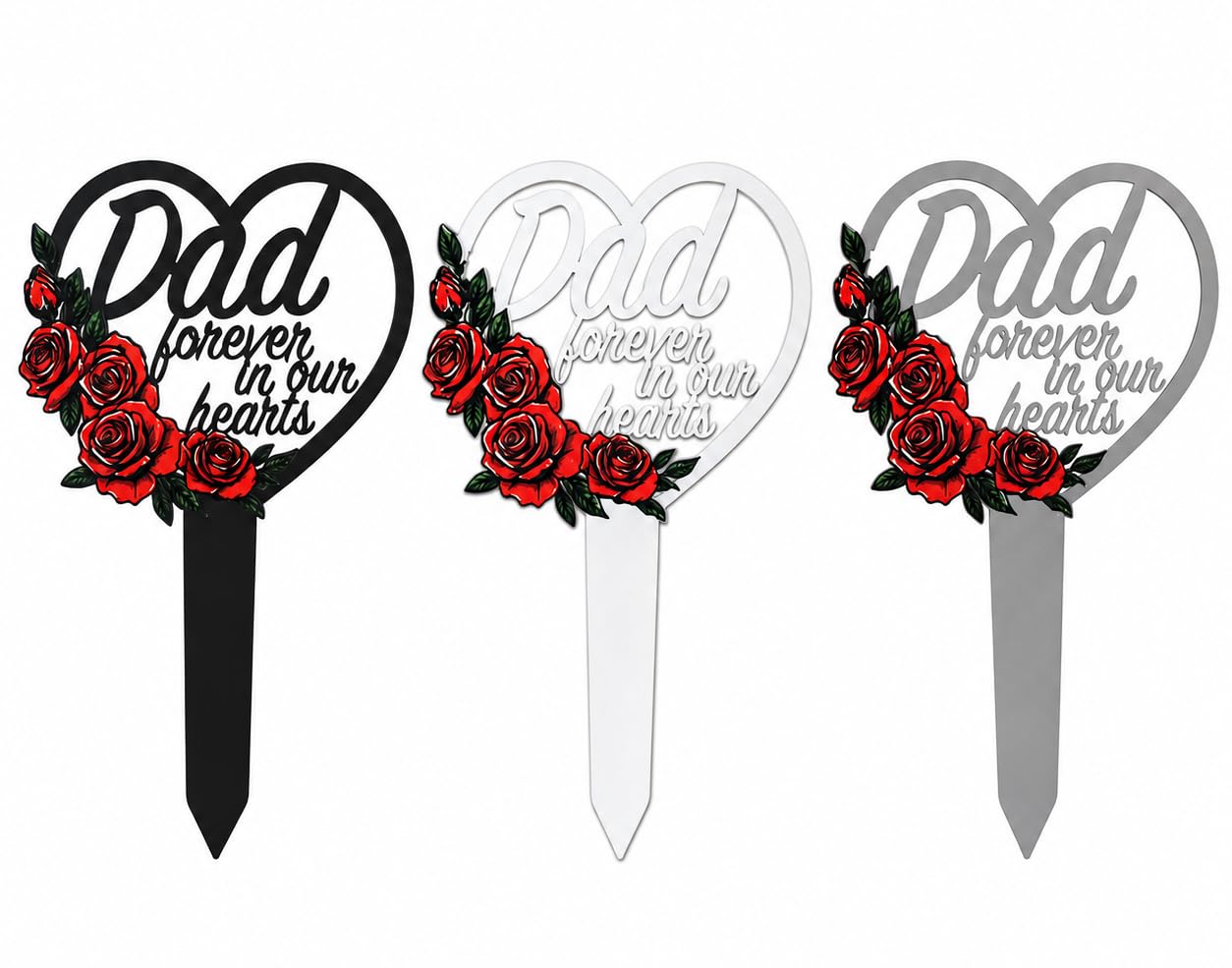 Dad Memorial Heart Stake for Grave Metal Graveside Remembrance Plaque Outdoor Garden