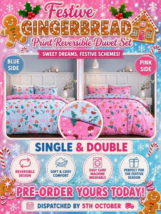Festive Gingerbread Print Reversible Duvet Set / Pre-Order