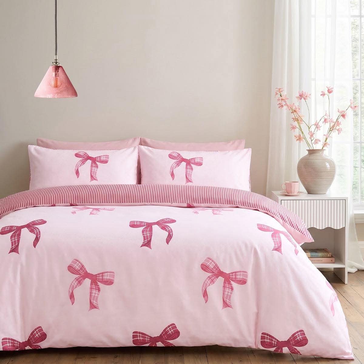 Check Printed Bow Reversible Duvet Set - Pre-Order Dispatched 5th October