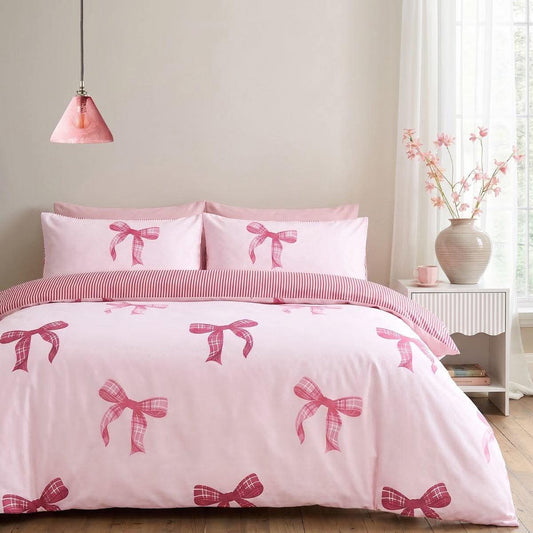 Check Printed Bow Reversible Duvet Set - Pre-Order Dispatched 5th October