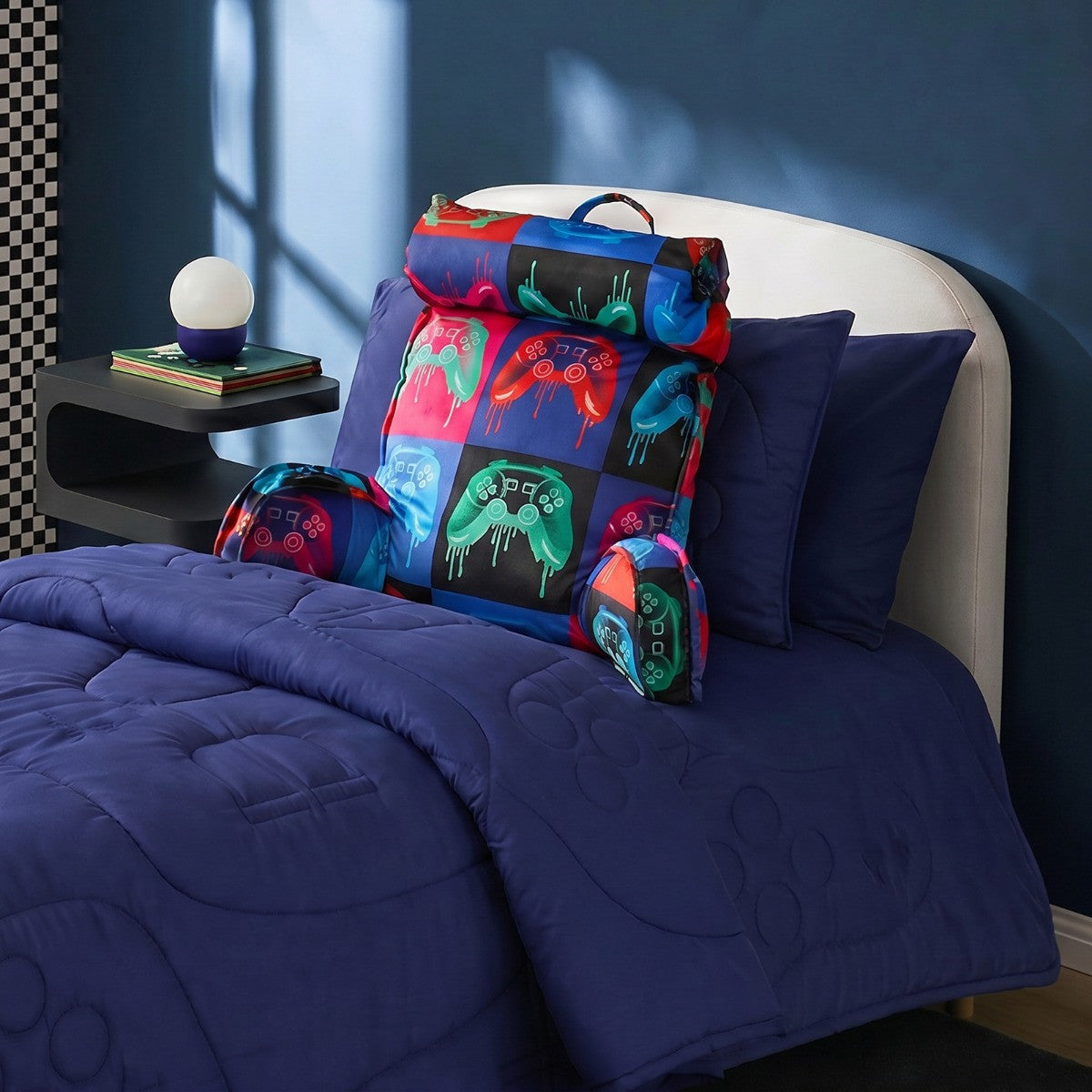 Controller Check Print Cuddle Cushion with Head Rest - Multi