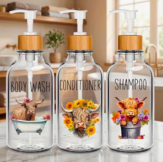 3pcs Highland Cow Sunflower Soap Dispenser