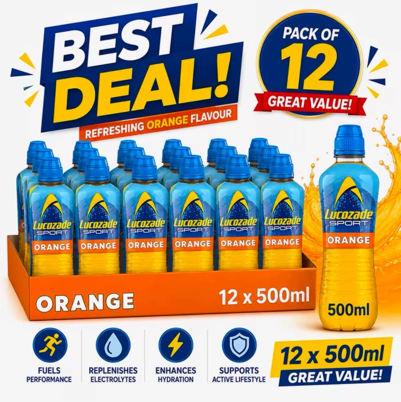 Lucozade Sport Drink Orange 12 X 500Ml