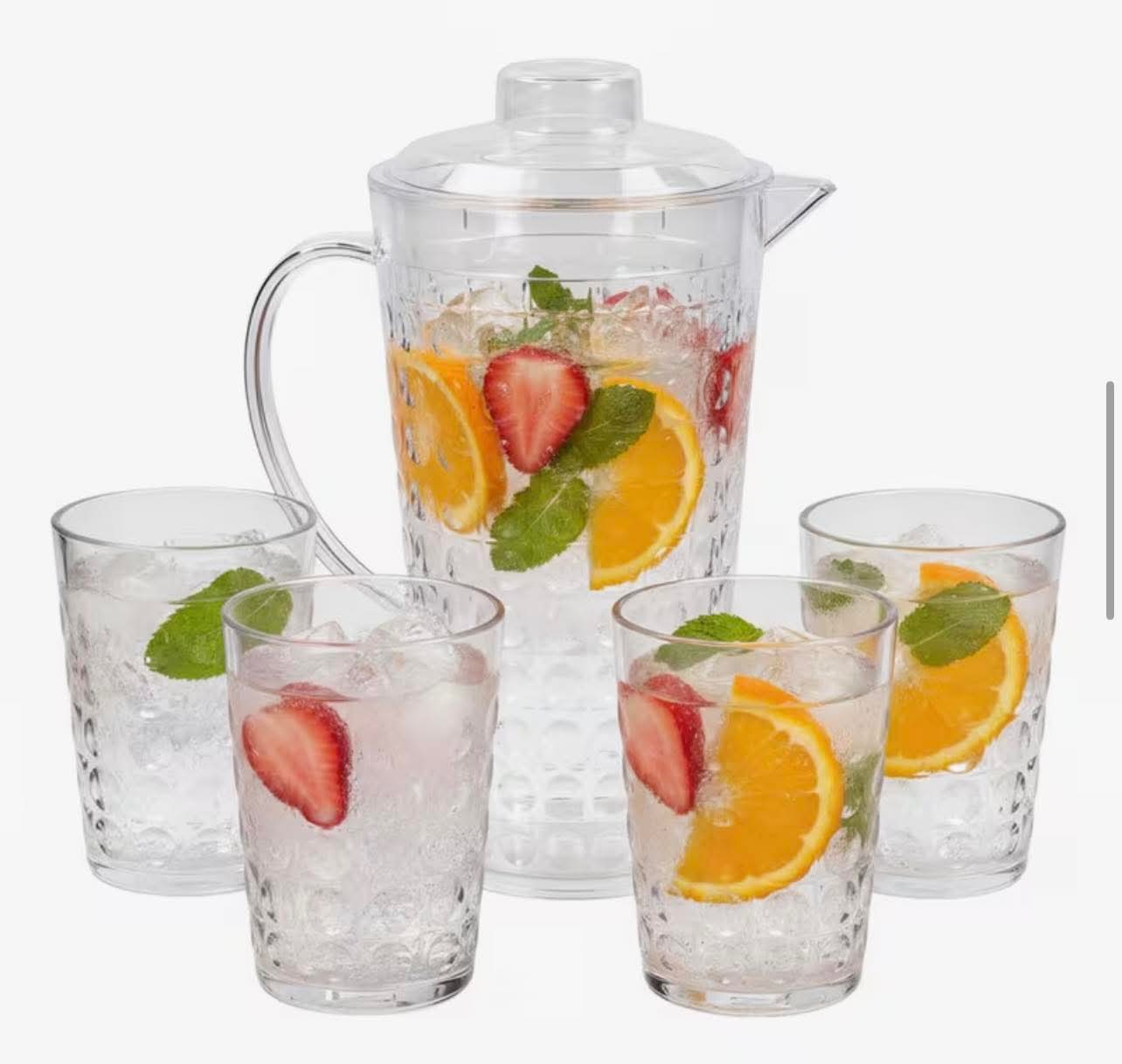 2L Clear Plastic Pitcher with Lid & 4 Cups Set
