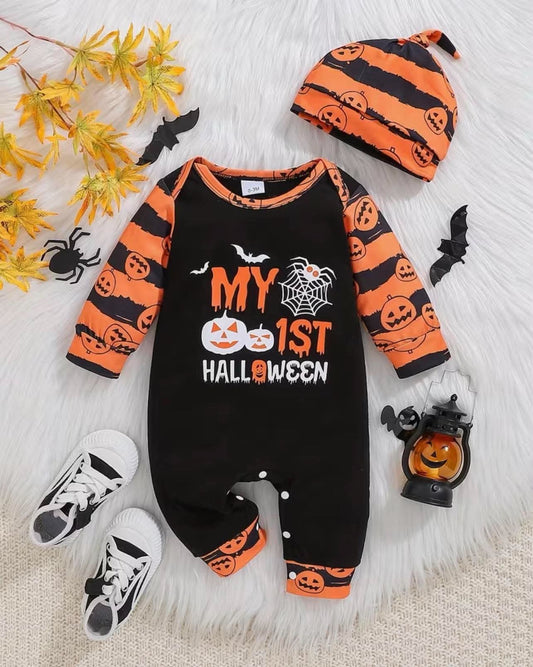 Halloween Print Bodysuit And Hat